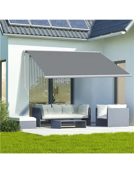 Outsunny 4x3m Full Cassette Electric/Manual Retractable Awning with LED Light and Remote Controller, Sun Canopies for Patio Door