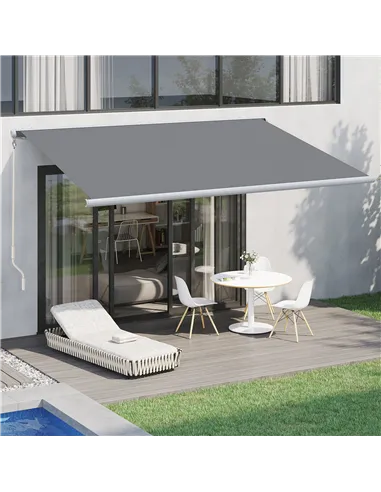 Outsunny 4x3m Full Cassette Electric/Manual Retractable Awning with LED Light and Remote Controller, Sun Canopies for Patio Door