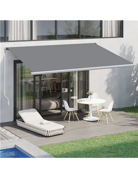 Outsunny 4x3m Full Cassette Electric/Manual Retractable Awning with LED Light and Remote Controller, Sun Canopies for Patio Door
