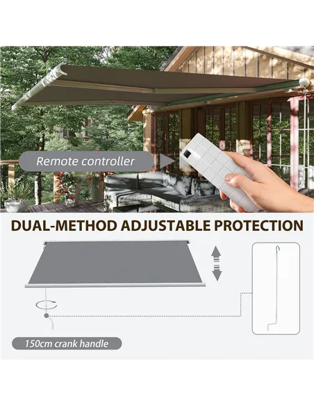 Outsunny 4x3m Full Cassette Electric/Manual Retractable Awning with Remote Controller, Sun Canopies for Patio Door Window with R