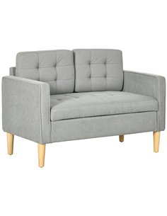 HOMCOM Modern 2 Seater Sofa with Hidden Storage, 117cm Tufted Cotton Couch with Wood Legs, Compact Loveseat for Living Room, Kit