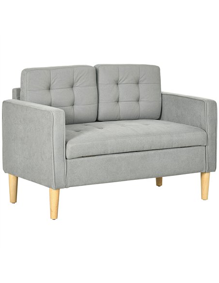 HOMCOM Modern 2 Seater Sofa with Hidden Storage, 117cm Tufted Cotton Couch with Wood Legs, Compact Loveseat for Living Room, Kit