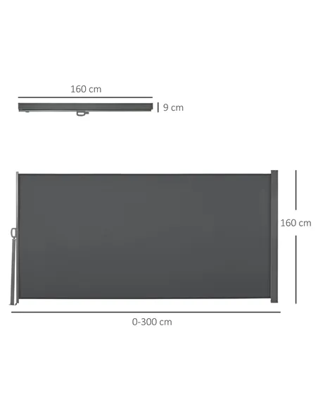 Outsunny Retractable Sun Side Awning Screen Fence Patio Garden Wall Balcony Screening Panel Outdoor Blind Privacy Divider (3x1.6