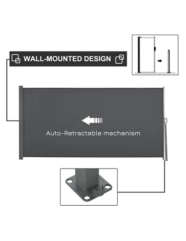 Outsunny Retractable Sun Side Awning Screen Fence Patio Garden Wall Balcony Screening Panel Outdoor Blind Privacy Divider (3x1.6