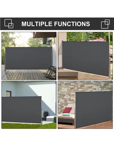 Outsunny Retractable Sun Side Awning Screen Fence Patio Garden Wall Balcony Screening Panel Outdoor Blind Privacy Divider (3x1.6