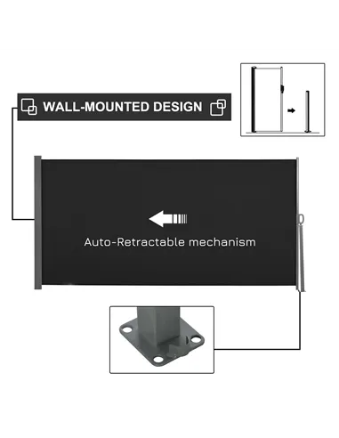 Outsunny Retractable Sun Side Awning Screen Fence Patio Garden Wall Balcony Screening Panel Outdoor Blind Privacy Divider (3x1.6