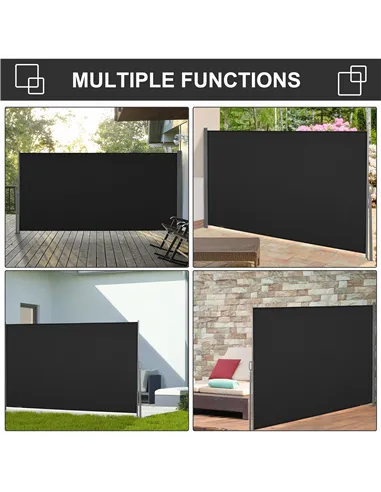 Outsunny Retractable Sun Side Awning Screen Fence Patio Garden Wall Balcony Screening Panel Outdoor Blind Privacy Divider (3x1.6