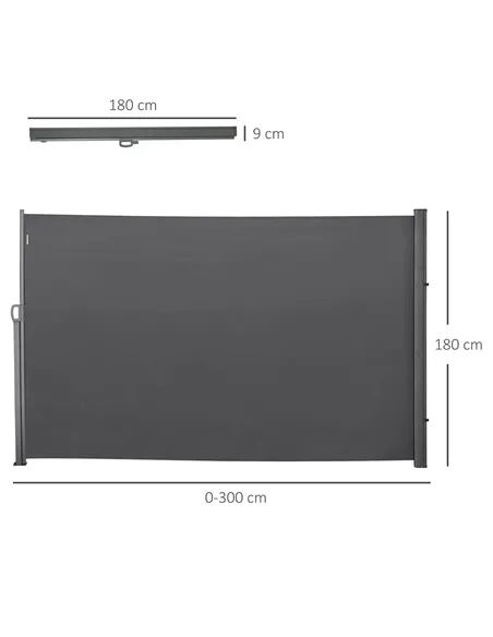 Outsunny Retractable Sun Side Awning Screen Fence Patio Garden Wall Balcony Screening Panel Outdoor Blind Privacy Divider (3x1.8