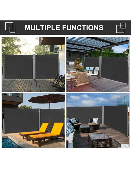 Outsunny Retractable Sun Side Awning Screen Fence Patio Garden Wall Balcony Screening Panel Outdoor Blind Privacy Divider (3x1.8