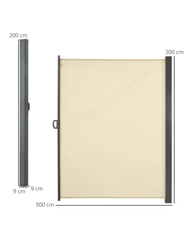 Outsunny Retractable Sun Side Awning Screen Fence Patio Garden Wall Balcony Screening Panel Outdoor Blind Privacy Divider (3x2M,