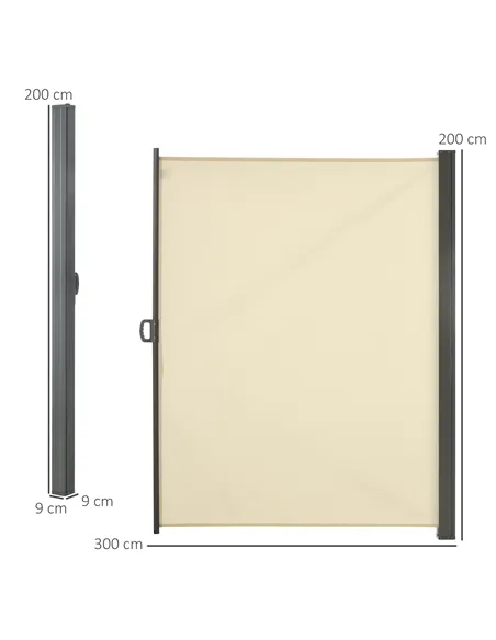 Outsunny Retractable Sun Side Awning Screen Fence Patio Garden Wall Balcony Screening Panel Outdoor Blind Privacy Divider (3x2M,