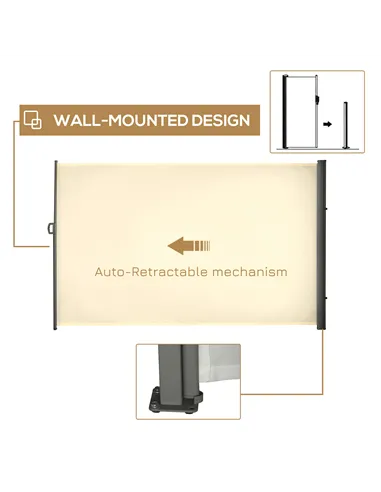 Outsunny Retractable Sun Side Awning Screen Fence Patio Garden Wall Balcony Screening Panel Outdoor Blind Privacy Divider (3x2M,