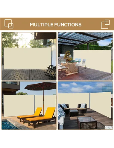 Outsunny Retractable Sun Side Awning Screen Fence Patio Garden Wall Balcony Screening Panel Outdoor Blind Privacy Divider (3x2M,