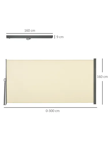 Outsunny Retractable Sun Side Awning Screen Fence Patio Garden Wall Balcony Screening Panel Outdoor Blind Privacy Divider (3x1.6