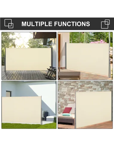 Outsunny Retractable Sun Side Awning Screen Fence Patio Garden Wall Balcony Screening Panel Outdoor Blind Privacy Divider (3x1.6