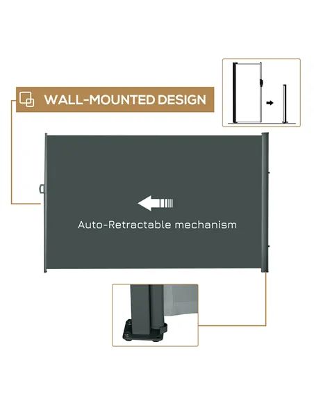 Outsunny 3x2m Retractable Sun Side Awning Screen Fence Patio Garden Wall Balcony Screening Panel Outdoor Blind Privacy Divider, 