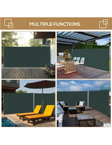 Outsunny 3x2m Retractable Sun Side Awning Screen Fence Patio Garden Wall Balcony Screening Panel Outdoor Blind Privacy Divider, 