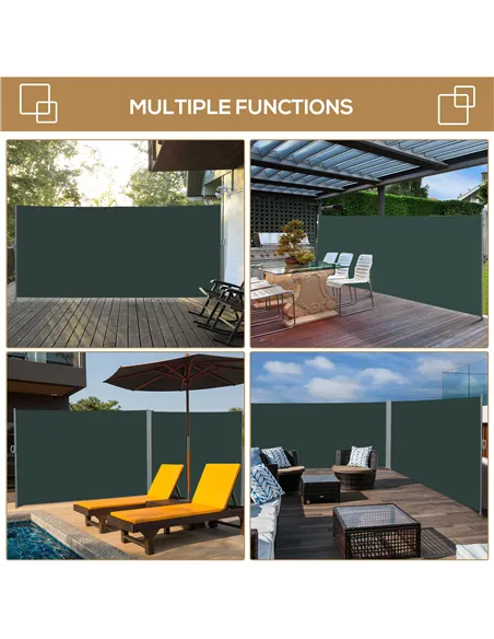 Outsunny 3x2m Retractable Sun Side Awning Screen Fence Patio Garden Wall Balcony Screening Panel Outdoor Blind Privacy Divider, 