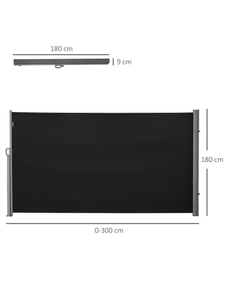 Outsunny Retractable Sun Side Awning Screen Fence Patio Garden Wall Balcony Screening Panel Outdoor Blind Privacy Divider (3x1.8