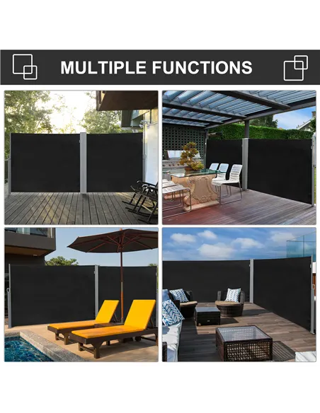 Outsunny Retractable Sun Side Awning Screen Fence Patio Garden Wall Balcony Screening Panel Outdoor Blind Privacy Divider (3x1.8