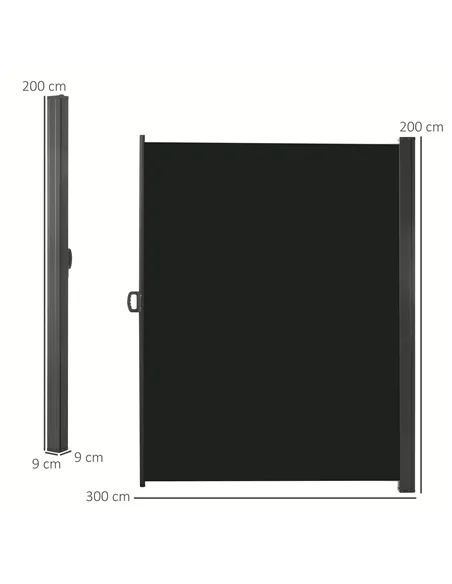 Outsunny Retractable Sun Side Awning Screen Fence Patio Garden Wall Balcony Screening Panel Outdoor Blind Privacy Divider (3x2M,