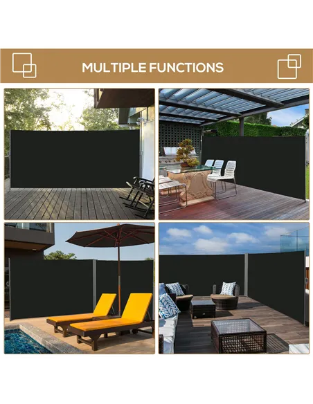 Outsunny Retractable Sun Side Awning Screen Fence Patio Garden Wall Balcony Screening Panel Outdoor Blind Privacy Divider (3x2M,