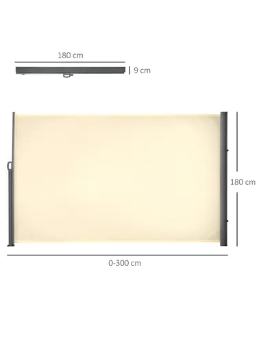 Outsunny Retractable Sun Side Awning Screen Fence Patio Garden Wall Balcony Screening Panel Outdoor Blind Privacy Divider (3x1.8