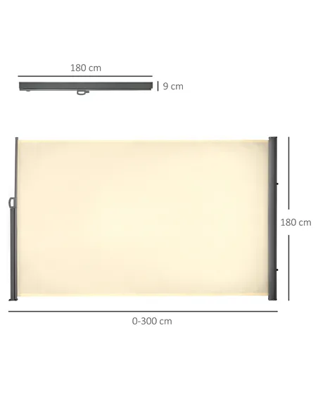 Outsunny Retractable Sun Side Awning Screen Fence Patio Garden Wall Balcony Screening Panel Outdoor Blind Privacy Divider (3x1.8