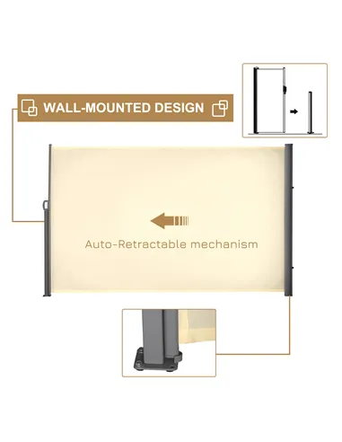 Outsunny Retractable Sun Side Awning Screen Fence Patio Garden Wall Balcony Screening Panel Outdoor Blind Privacy Divider (3x1.8