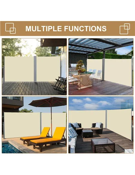 Outsunny Retractable Sun Side Awning Screen Fence Patio Garden Wall Balcony Screening Panel Outdoor Blind Privacy Divider (3x1.8