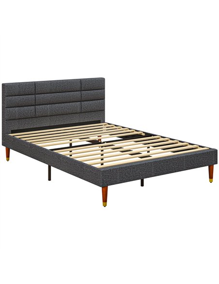 HOMCOM Upholstered Double Bed Frame, with Slats - Grey