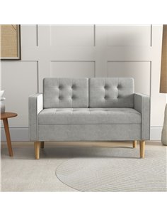 HOMCOM Modern 2 Seater Sofa with Hidden Storage, 117cm Tufted Cotton Couch with Wood Legs, Compact Loveseat for Living Room, Kit 2