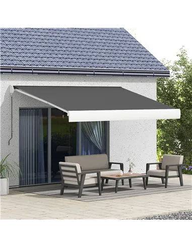 Outsunny 4 x 3(m) Electric Retractable Awning with Remote Controller, Aluminium Frame Sun Canopies for Patio Door Window