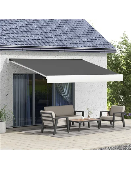 Outsunny 4 x 3(m) Electric Retractable Awning with Remote Controller, Aluminium Frame Sun Canopies for Patio Door Window