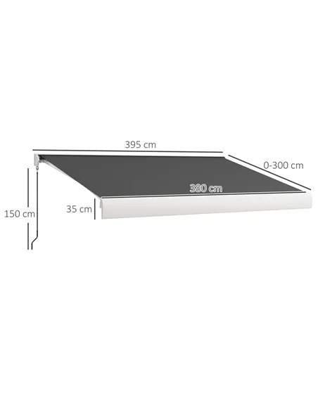 Outsunny 4 x 3(m) Electric Retractable Awning with Remote Controller, Aluminium Frame Sun Canopies for Patio Door Window