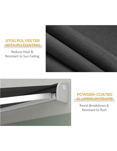 Outsunny 4 x 3(m) Electric Retractable Awning with Remote Controller, Aluminium Frame Sun Canopies for Patio Door Window