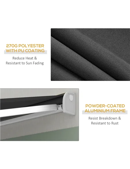 Outsunny 4 x 3(m) Electric Retractable Awning with Remote Controller, Aluminium Frame Sun Canopies for Patio Door Window