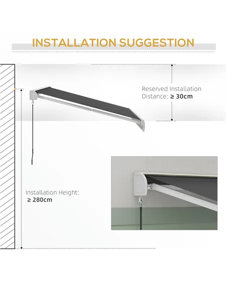 Outsunny 4 x 3(m) Electric Retractable Awning with Remote Controller, Aluminium Frame Sun Canopies for Patio Door Window