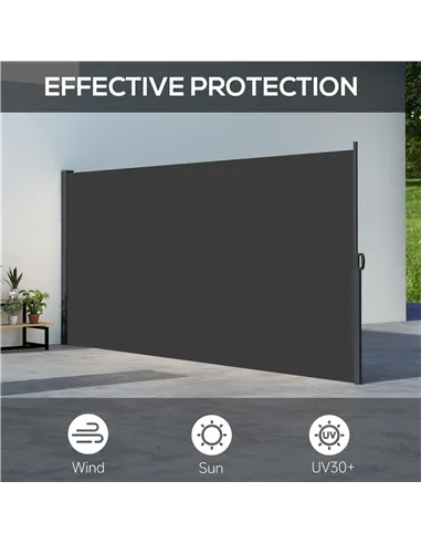 Outsunny Retractable Side Awning, Outdoor Privacy Screen for Garden, Hot Tub, Balcony, Terrace, Pool, 400 x 180cm, Black