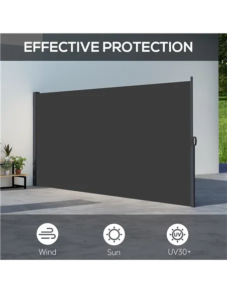 Outsunny Retractable Side Awning, Outdoor Privacy Screen for Garden, Hot Tub, Balcony, Terrace, Pool, 400 x 180cm, Black