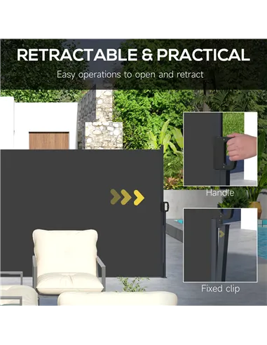 Outsunny Retractable Side Awning, Outdoor Privacy Screen for Garden, Hot Tub, Balcony, Terrace, Pool, 400 x 180cm, Black