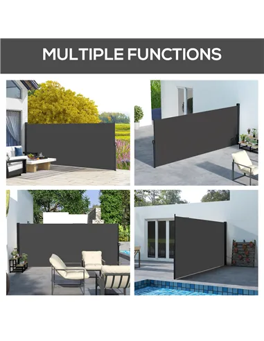 Outsunny Retractable Side Awning, Outdoor Privacy Screen for Garden, Hot Tub, Balcony, Terrace, Pool, 400 x 180cm, Black