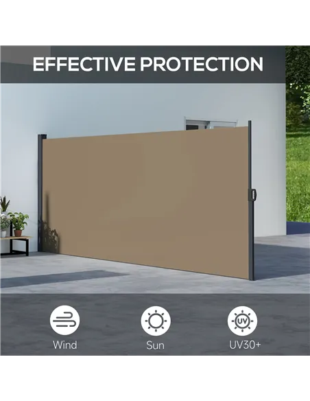 Outsunny Retractable Side Awning, Outdoor Privacy Screen for Garden, Hot Tub, Balcony, Terrace, Pool, 400 x 160cm, Khaki