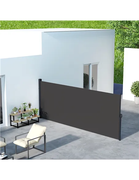 Outsunny Retractable Side Awning, Outdoor Privacy Screen for Garden, Hot Tub, Balcony, Terrace, Pool, 400 x 160cm, Black