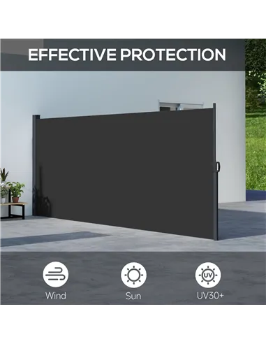 Outsunny Retractable Side Awning, Outdoor Privacy Screen for Garden, Hot Tub, Balcony, Terrace, Pool, 400 x 160cm, Black