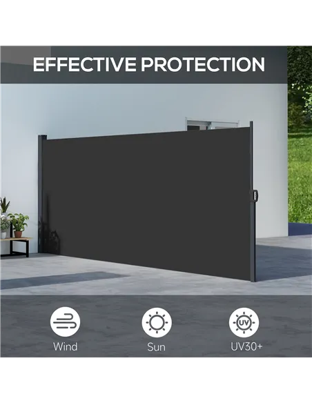 Outsunny Retractable Side Awning, Outdoor Privacy Screen for Garden, Hot Tub, Balcony, Terrace, Pool, 400 x 160cm, Black