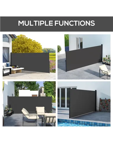 Outsunny Retractable Side Awning, Outdoor Privacy Screen for Garden, Hot Tub, Balcony, Terrace, Pool, 400 x 160cm, Black