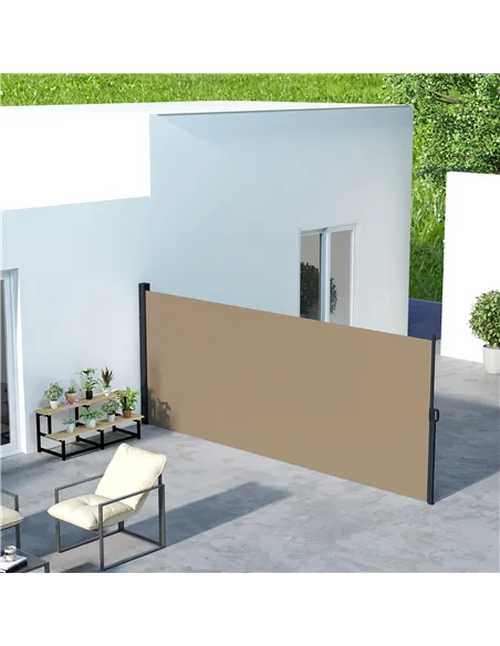 Outsunny Retractable Side Awning, Outdoor Privacy Screen for Garden, Hot Tub, Balcony, Terrace, Pool, 400 x 180cm, Khaki