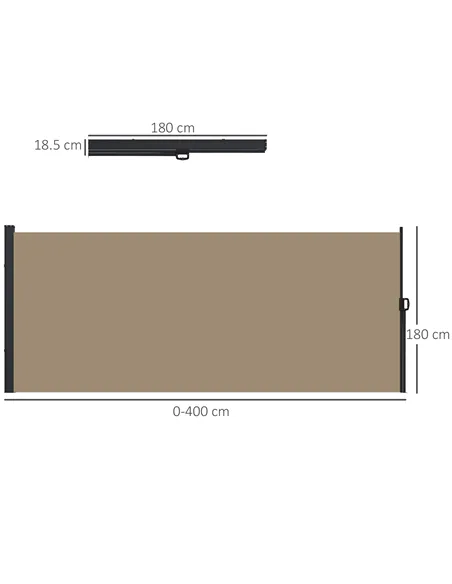 Outsunny Retractable Side Awning, Outdoor Privacy Screen for Garden, Hot Tub, Balcony, Terrace, Pool, 400 x 180cm, Khaki