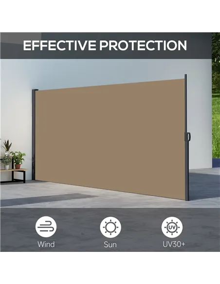 Outsunny Retractable Side Awning, Outdoor Privacy Screen for Garden, Hot Tub, Balcony, Terrace, Pool, 400 x 180cm, Khaki